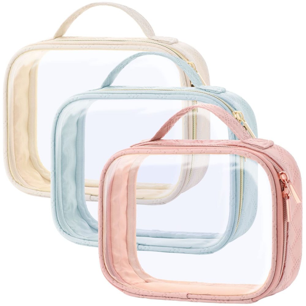 Tsa Approved Toiletry Bag, 3 Pack Clear Makeup Bags With Handle Large Opening,😺